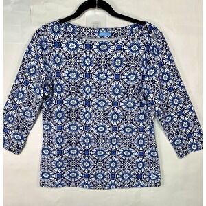 J Mclaughlin Catalina Cloth Top Sunburst Medallion Resort Blue Stretch Sz L